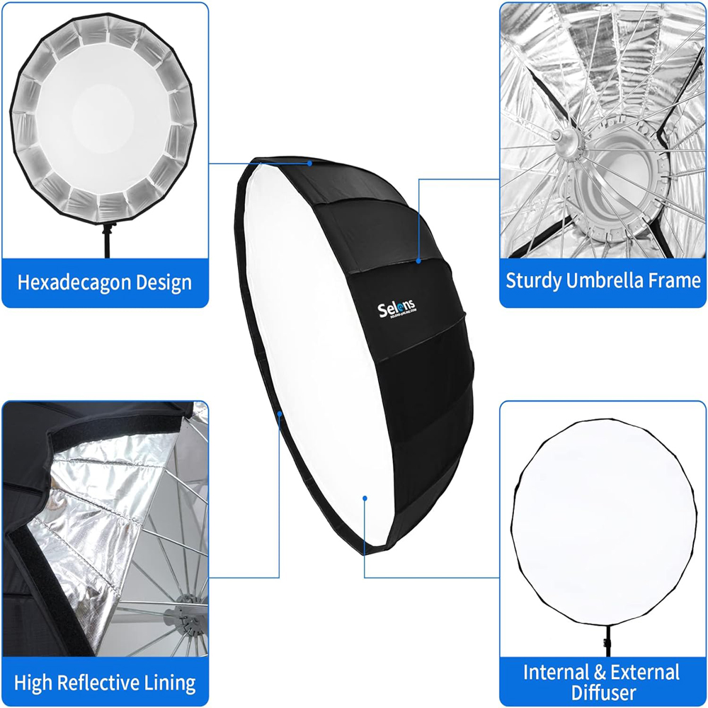 Selens Quick-Setup Parabolic S - đánh giá và giá Photography Lighting Beauty Dish